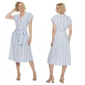 Nina Leonard Midi Length Shirt dress womens Medium *missing belt* linenāblend co